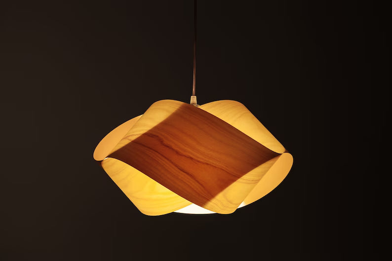 Artistic UFO Light Natural Veneer Modern Sustainable Chandelier-Pendant Lamp Shade-Home Decor Light-Minimalist Lamp-Desk Decor