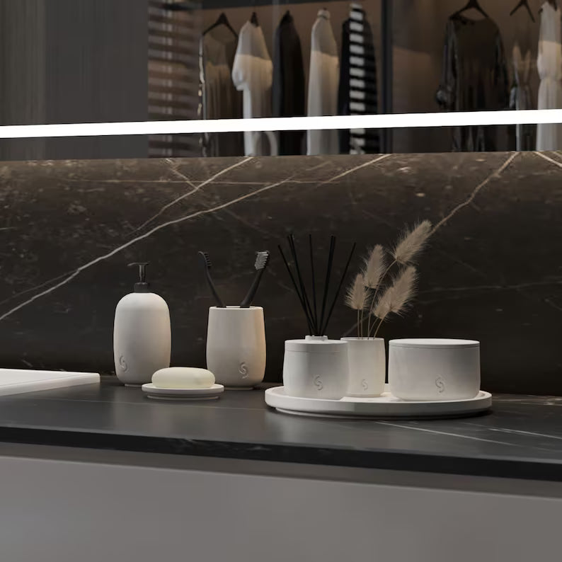 Handmade Concrete Bathroom Accessory Set: Modern Bath Decor, 7-Piece