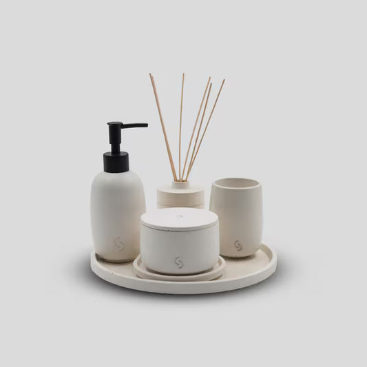 Handmade Concrete Bathroom Accessory Set: Modern Bath Decor, 7-Piece