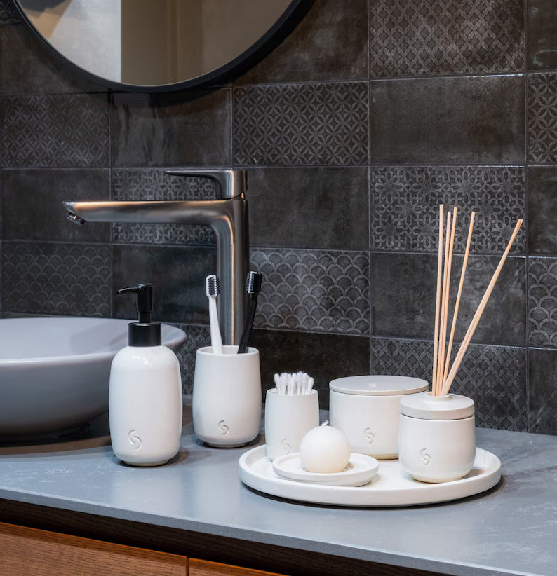 Handmade Concrete Bathroom Accessory Set: Modern Bath Decor, 7-Piece